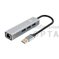 Переходник USB 3.0 -->RJ-45 1000Mbps+3 USB3.0, Aluminum Shell, 0.2м VCOM <DH312A>(1/150)