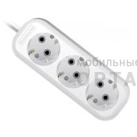 Удлинитель DEFENDER R330 3 гнезда, 1,5 метра, 16А/3500Вт, с заземлением, ПВС 3х1,0мм, белый (1/40)