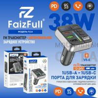 FM модулятор+АЗУ FaizFull FS34 38W (PD20W+USB18W), Bluetooth 5.4+EDR RGB подстветка , встроенный микрофон FM модулятор+АЗУ FaizFull FS34 38W (PD20W+USB18W), Bluetooth 5.4+EDR RGB подстветка , встроенный микрофон